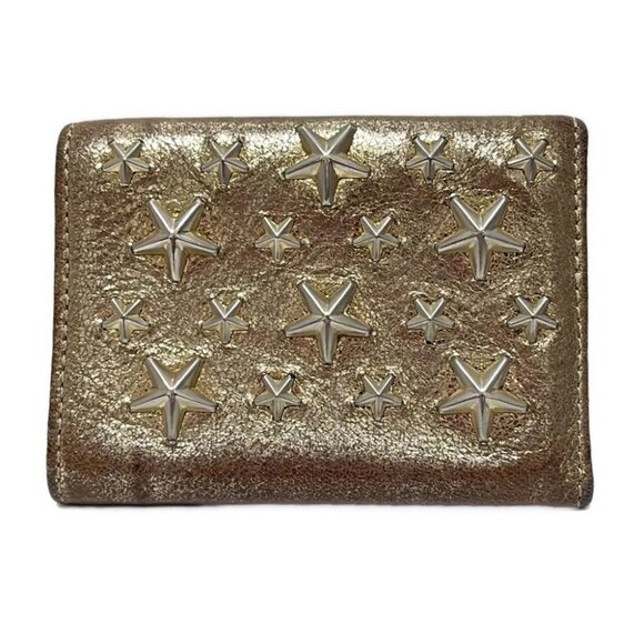 JIMMY CHOO - Gold Leather Trifold Wallet - Picture 2 of 5